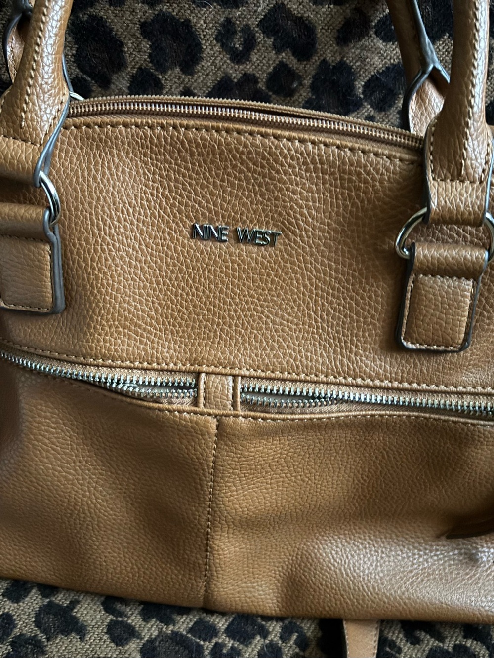 Nine West Tan Textured Leather Tote with Front Zipper - Picture 2 of 7